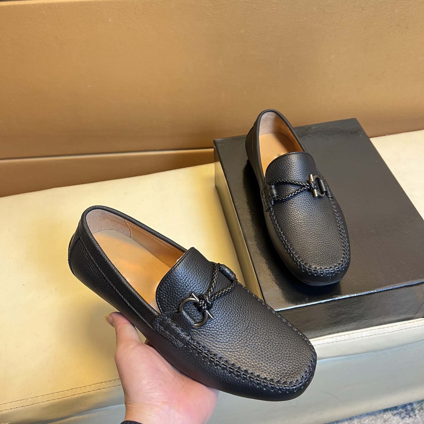 Damen Mokassin Schuhe Leder Elegant Braun - Norvielle