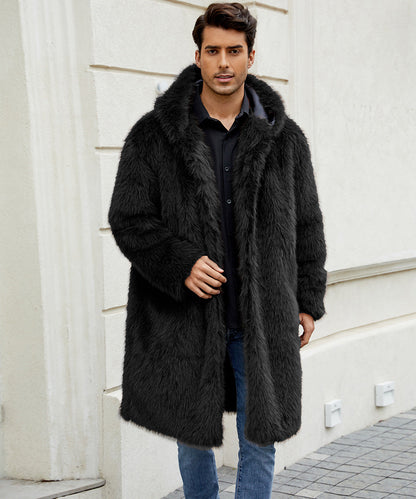 Herren Kunstfellmantel mit Kapuze Wintermantel