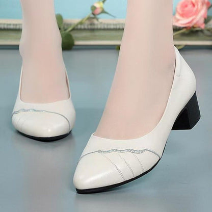Damen Hochhackige Pumps Glattleder Blockabsatz