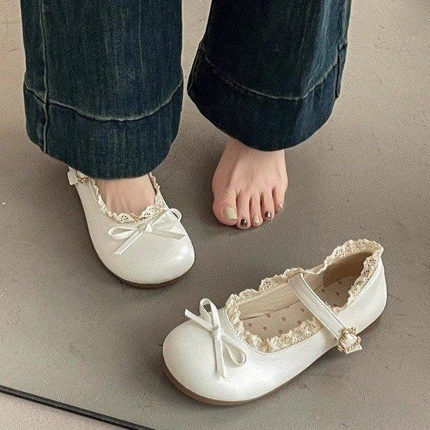 Damen Mary Jane Schuhe Rüschendetail Komfort Innenfutter