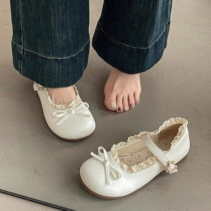 Damen Mary Jane Schuhe Rüschendetail Komfort Innenfutter