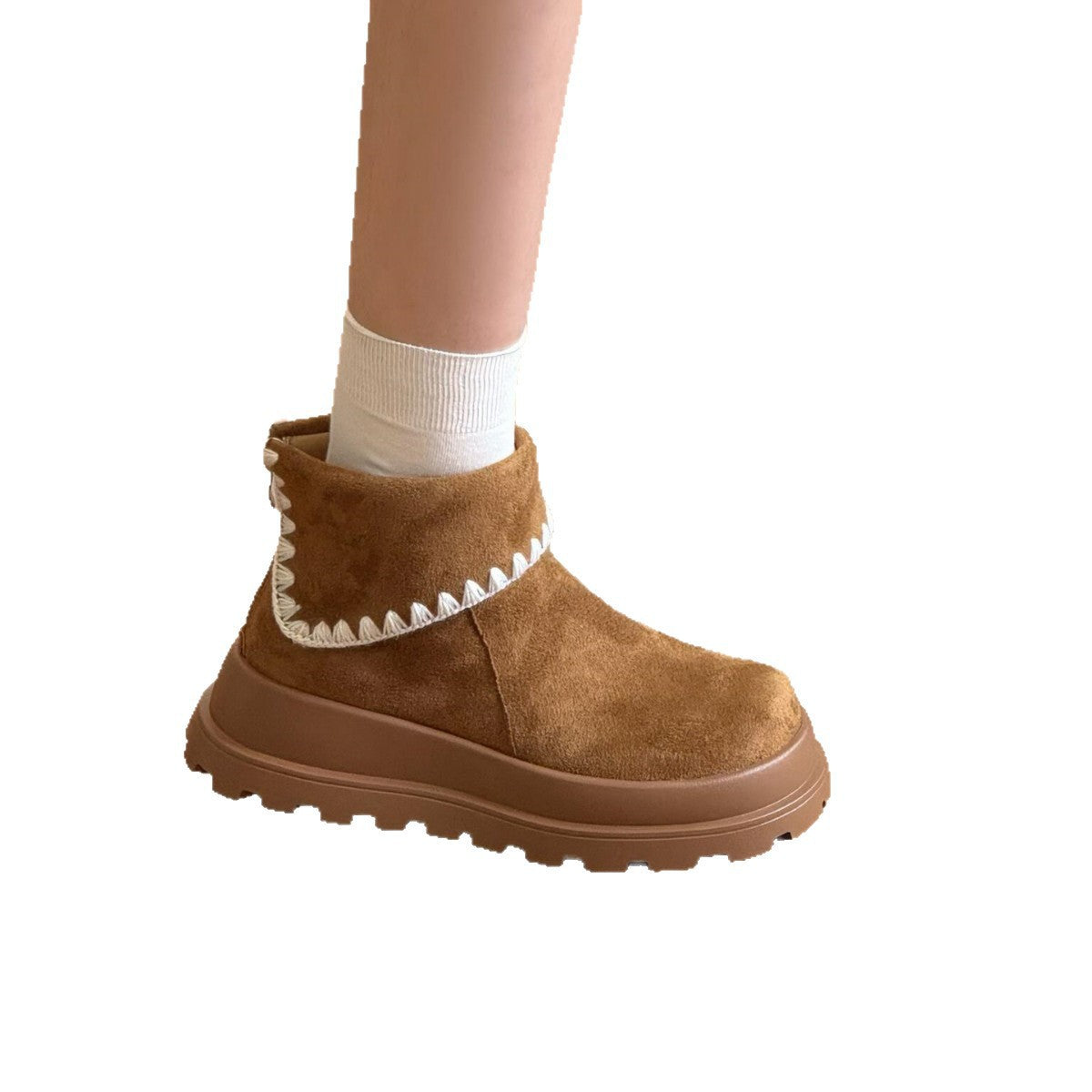 Damen Stiefeletten Weiches Wildleder Rippensaum