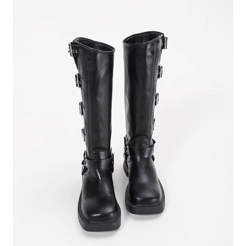 Damen Stiefel Schnalle Blockabsatz Robust