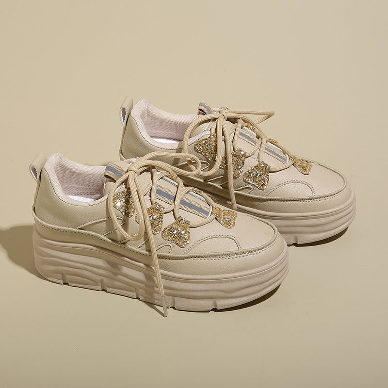 Damen Plattform Sneaker Glitzer Optik