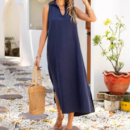 Damen Langkleid Klassisch Sommer Mit Schlitzen