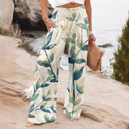 Damen Strandhose Bequem Elastisch Floral