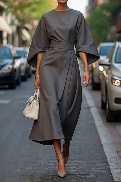 Damen Midikleid Puffärmel Elegant