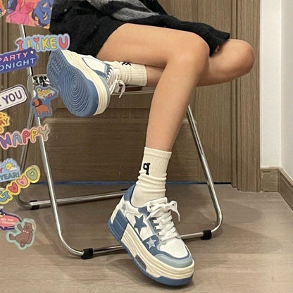 Damen Plattform Sneaker Bequem Sternen Design