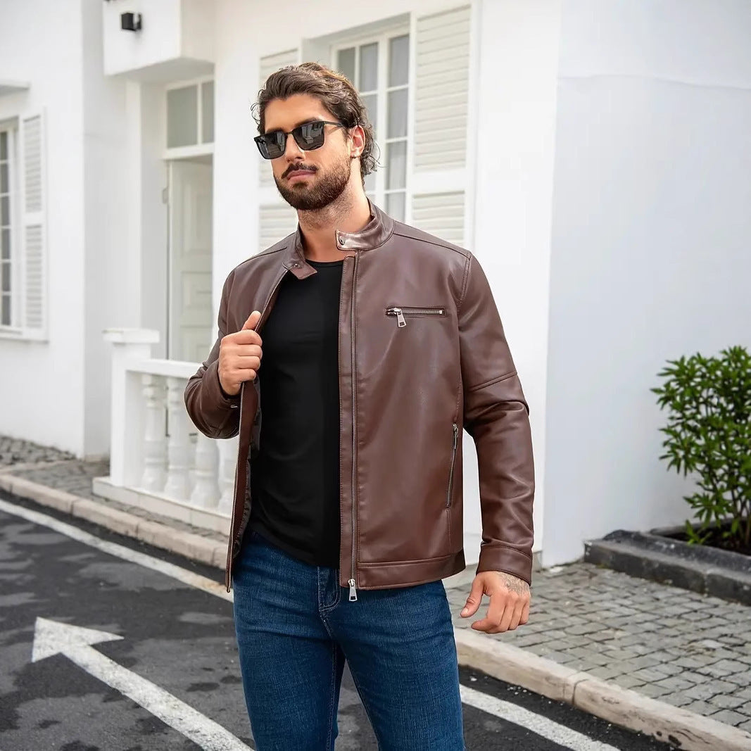 Herren Lederjacke Reißverschluss Ledermantel