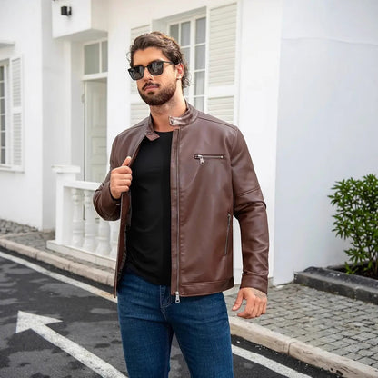 Herren Lederjacke Reißverschluss Ledermantel