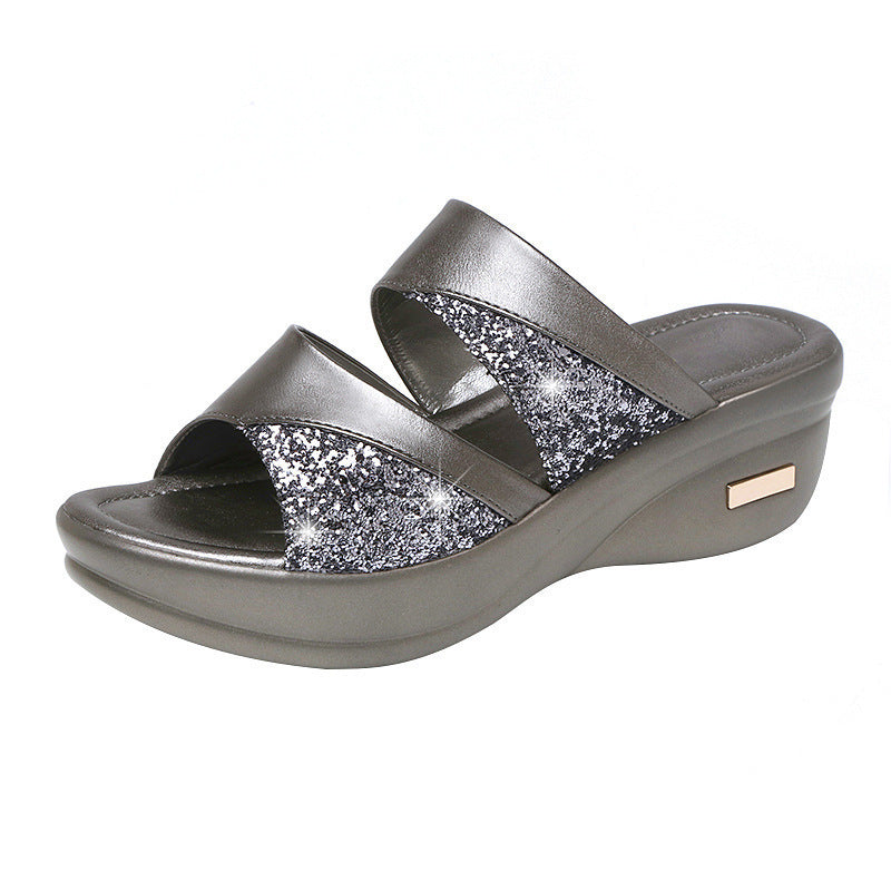 Damen Wedge Sandalen Komfortabel Glitzernd Sommer