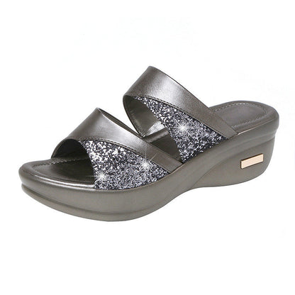 Damen Wedge Sandalen Komfortabel Glitzernd Sommer
