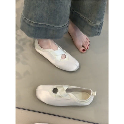 Damen Ballerinas Kreuzriemen Bequem