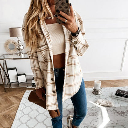Damen Karobluse Mit Knöpfen Kariert Modern