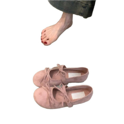 Damen Ballerinas Lederschuhe Bequem Schleifen