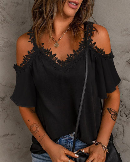 Damen Spitzenbluse Schulterfrei Modern