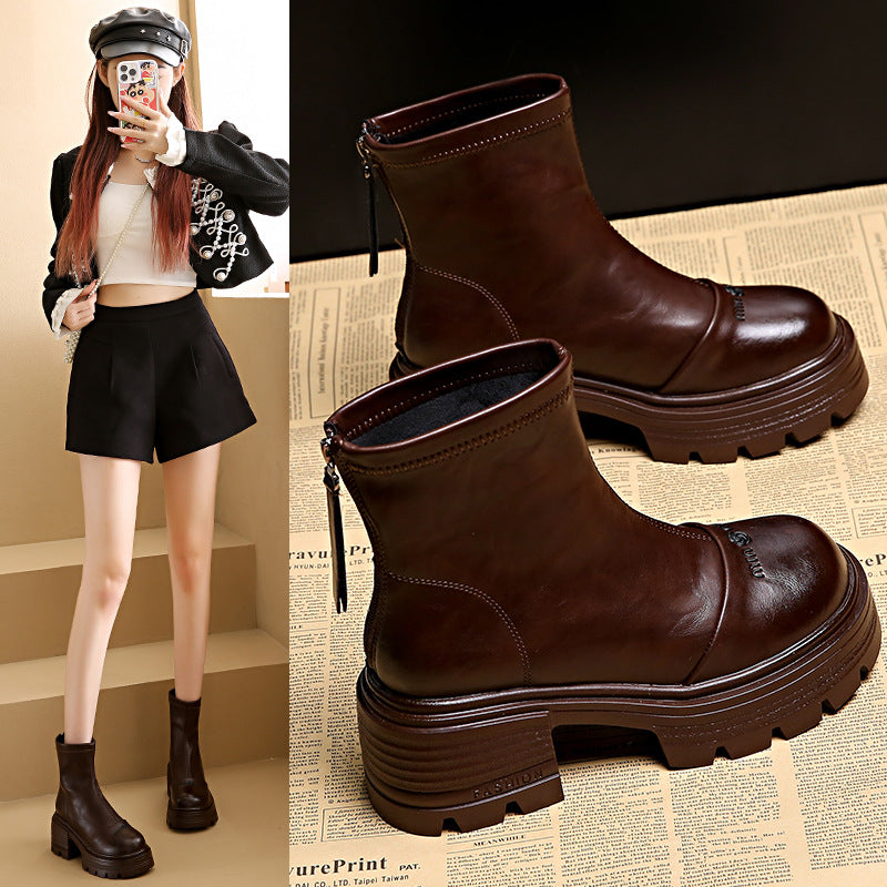 Damen Stiefel Ankle Boots Robust Reißverschluss Schwarz - Norvielle