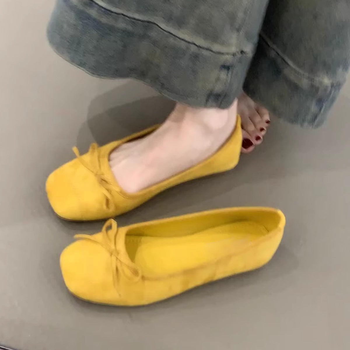 Damen Ballerinas Bequem Schleifen Detail