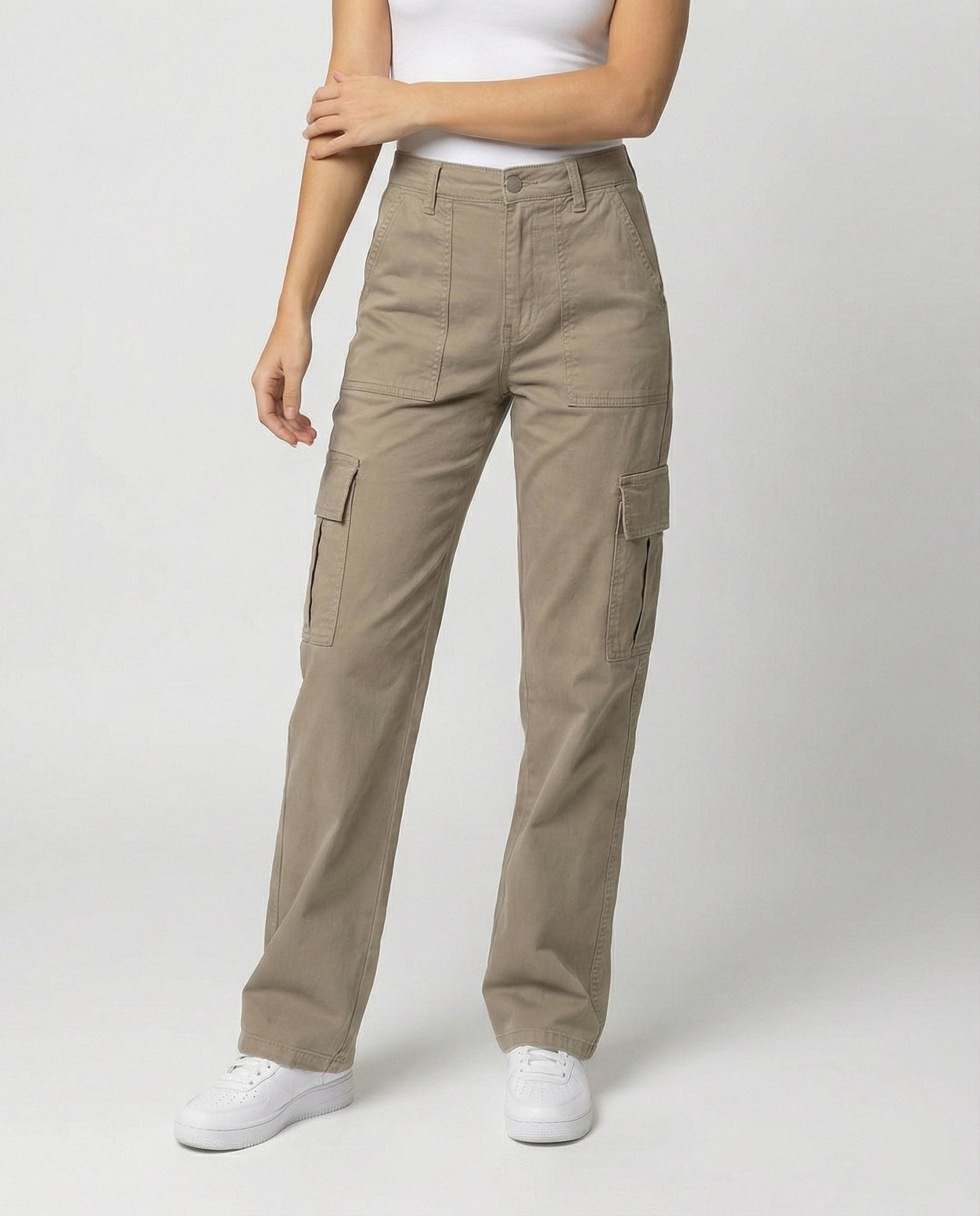Damen Cargohose Robust Baumwolle Gerade Bein Klapptaschen - Norvielle