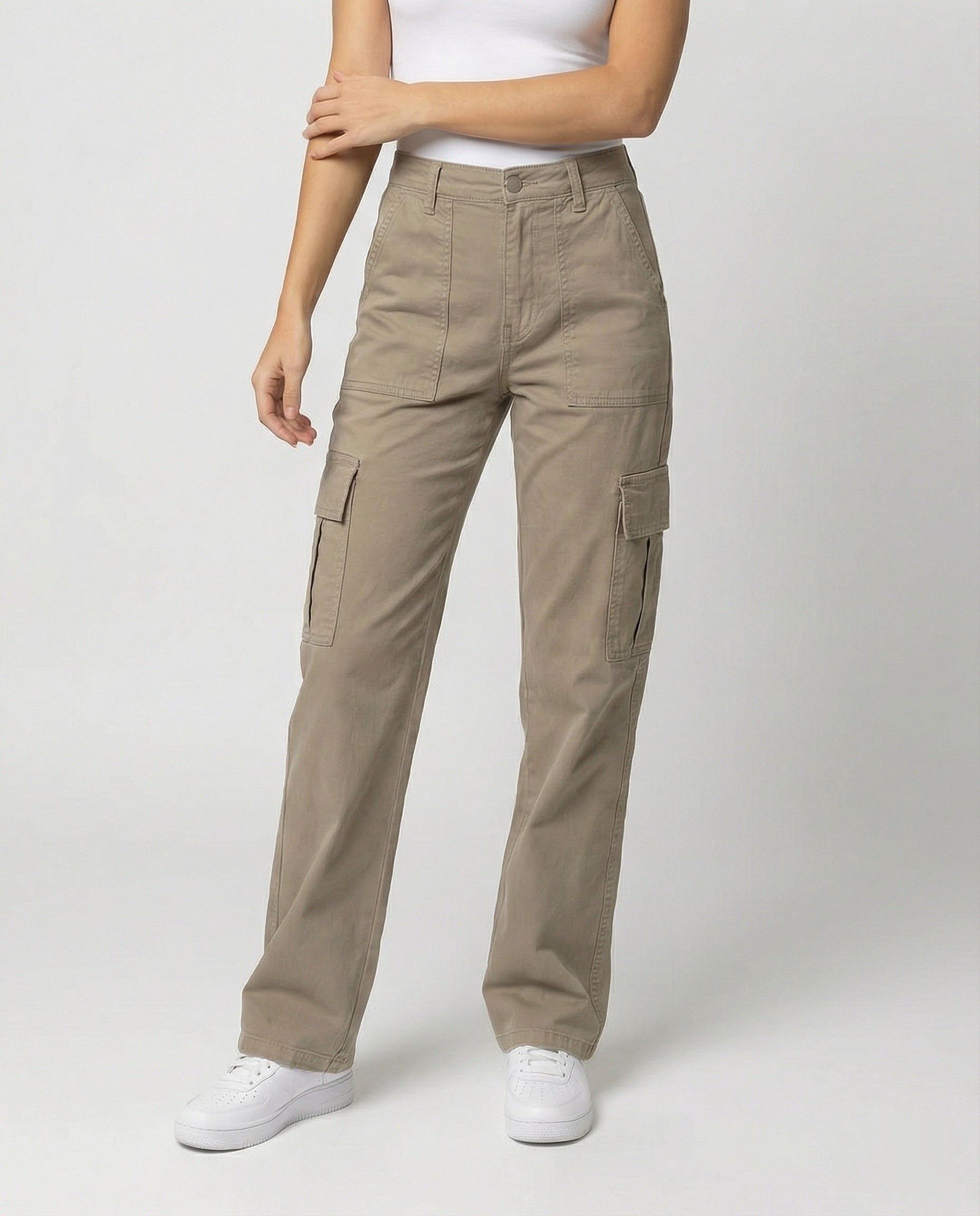 Damen Cargohose Robust Baumwolle Gerade Bein Klapptaschen - Norvielle
