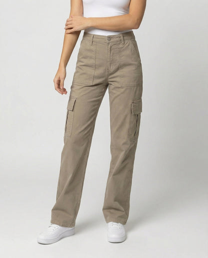 Damen Cargohose Robust Baumwolle Gerade Bein Klapptaschen - Norvielle