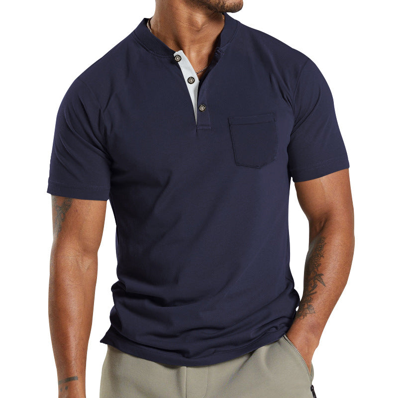 Herren T-Shirt Kurzarm mit Brusttasche Moderner Kragen