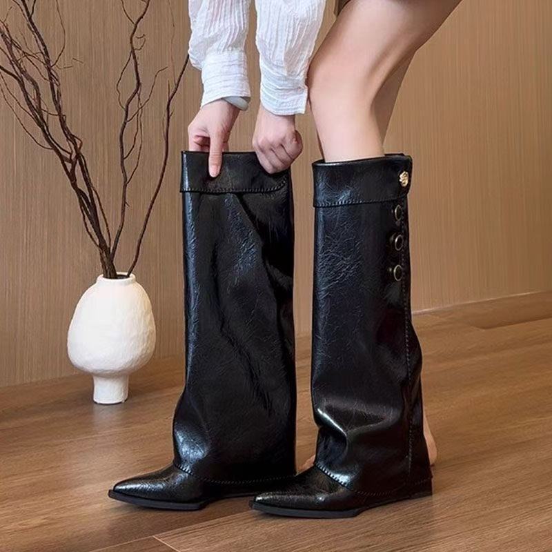 Damen Stiefel Knöchelhoch Flexibler Schaft Mit Knöpfchen Detail