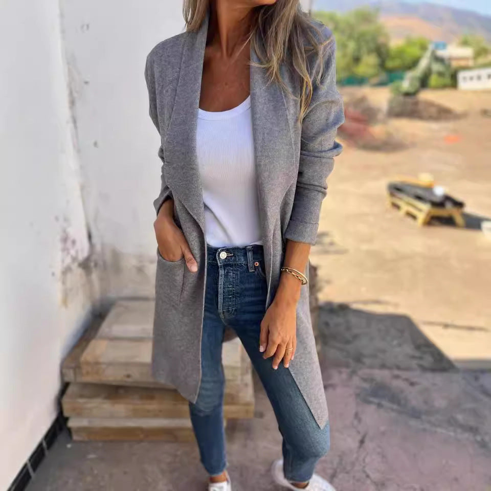 Damen Langcardigan Strick Offene Kanten