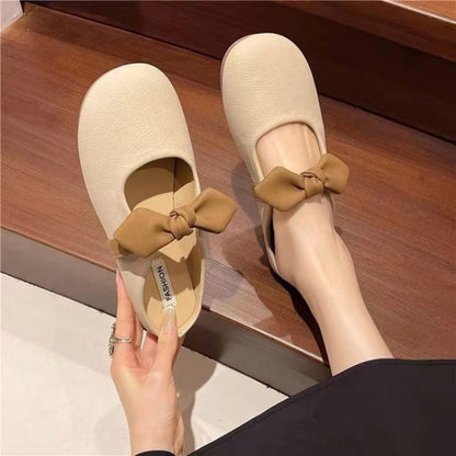 Damen Ballerinas Weiches Leder Mit Schleifen Detail