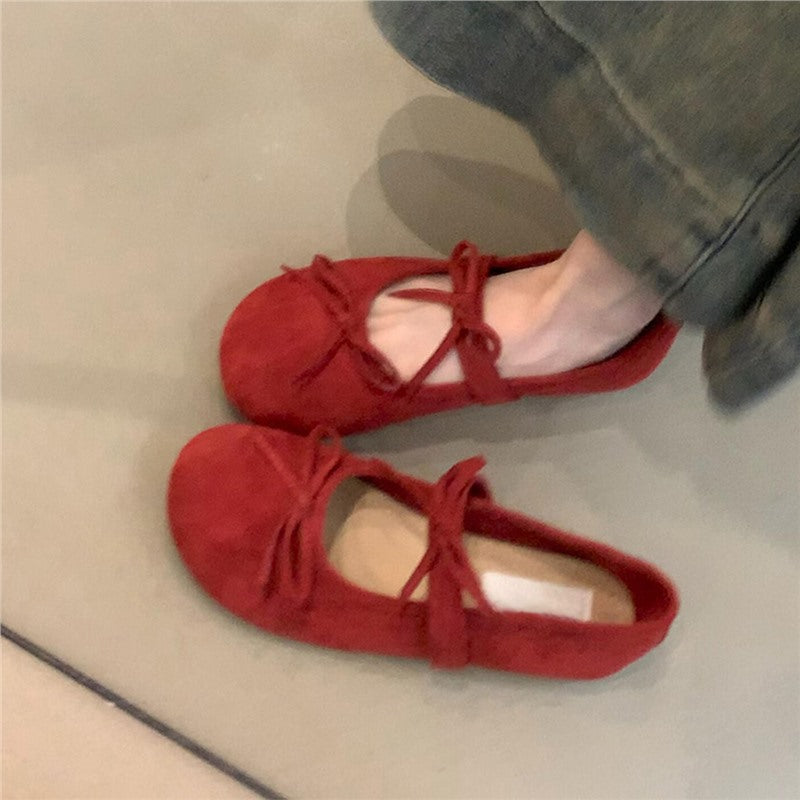 Damen Ballerinas Lederschuhe Bequem Schleifen