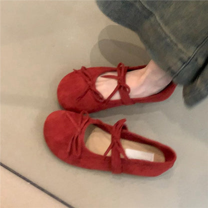 Damen Ballerinas Lederschuhe Bequem Schleifen