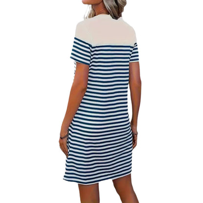 Damen Sommerkleid Streifenmuster Mit Herzapplikation