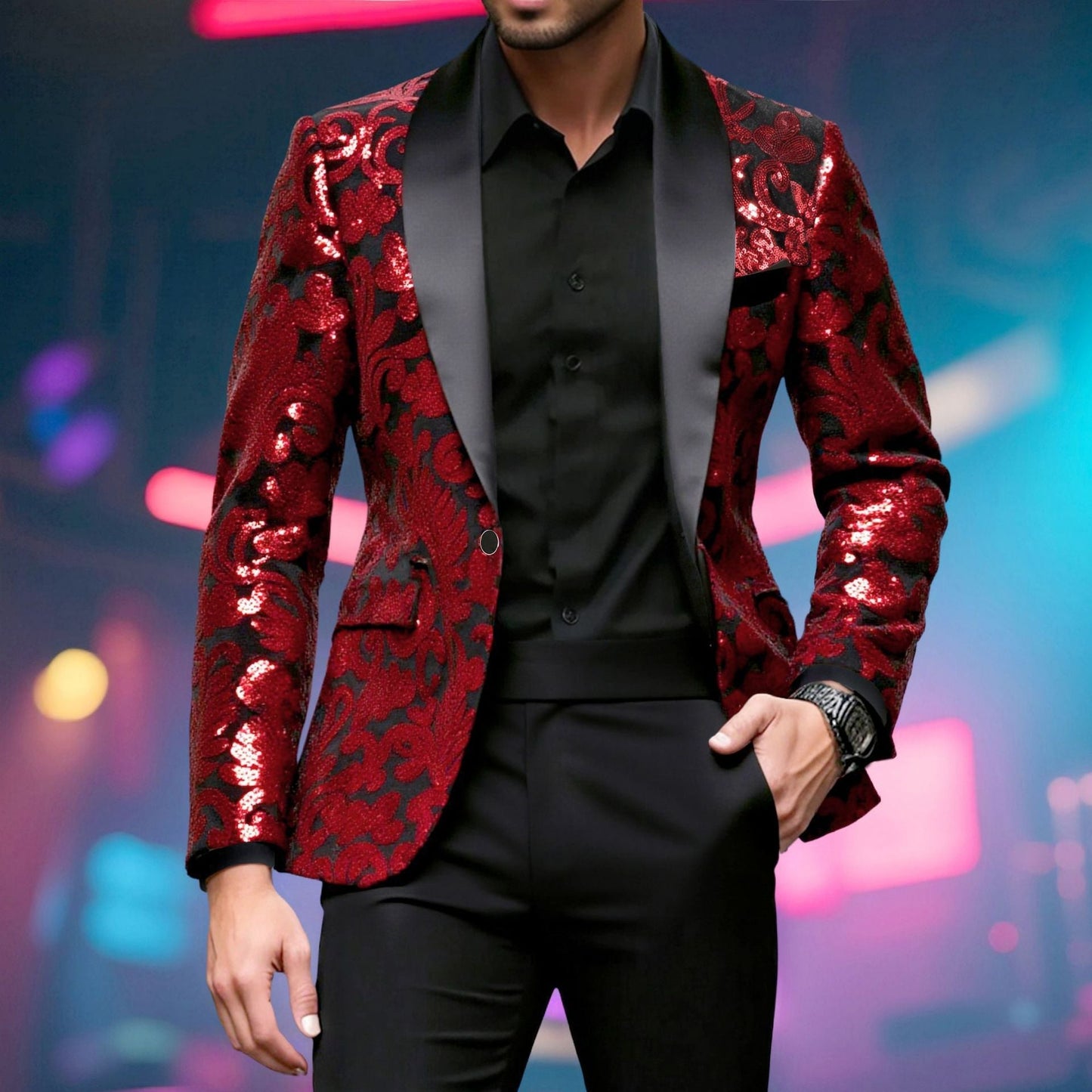 Herren Blazer Paillettenjacke Modern