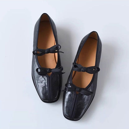 Damen Ballerinas Leder Elegante Schleife