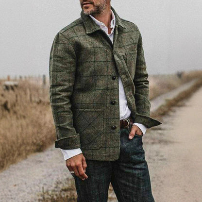 Herren Wolljacke Karomuster Elegante Zeitlos Schwarz - Norvielle