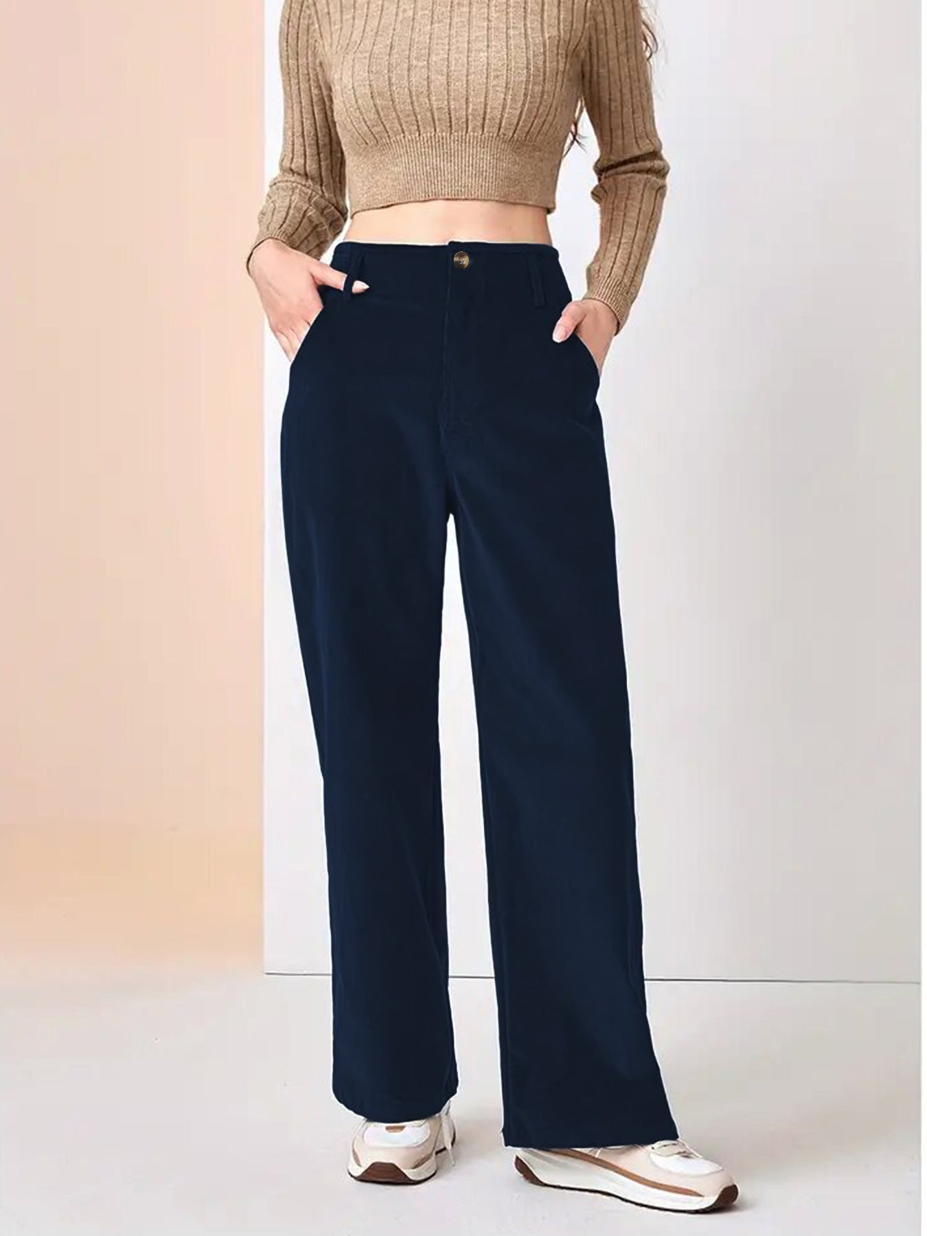 Damen Stoffhose Elegant Mit Taschen