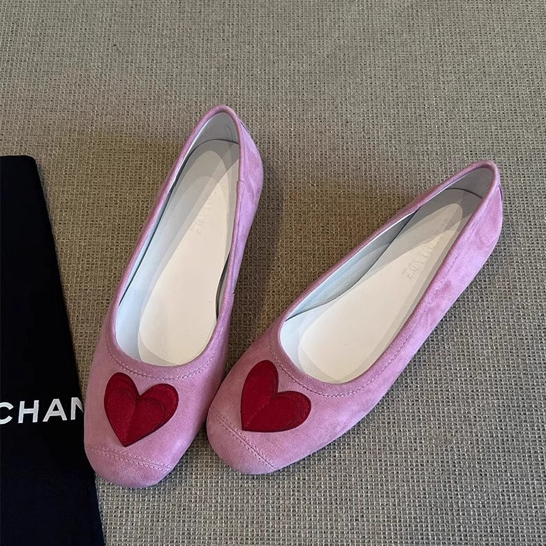 Damen Ballerinas Schuhe Herz Dekoration Elegant