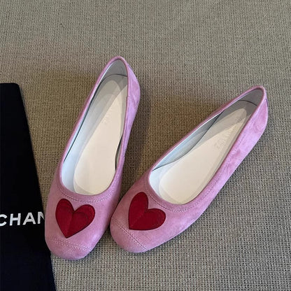 Damen Ballerinas Schuhe Herz Dekoration Elegant