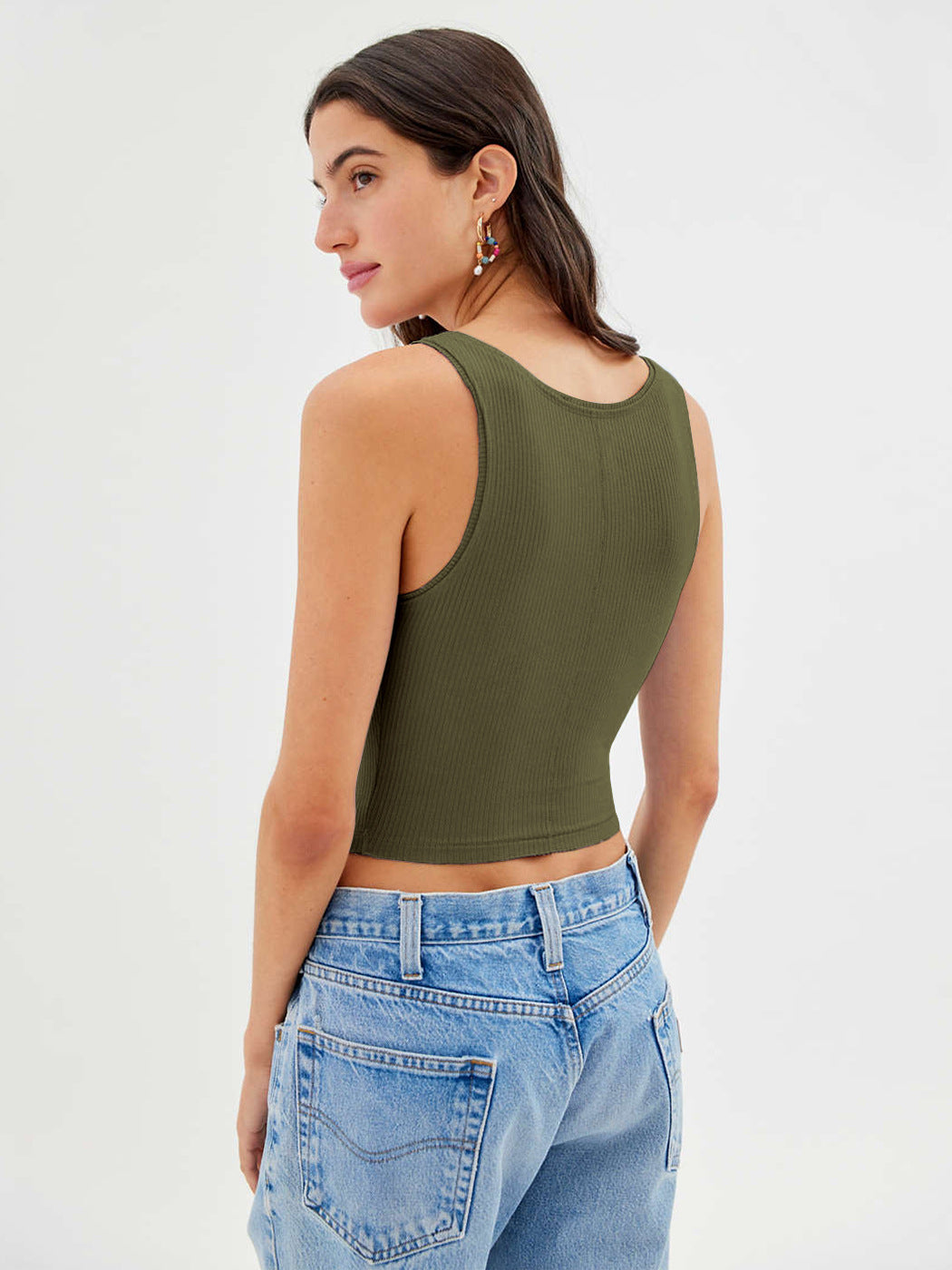Damen Tanktop Gerippt Baumwolle Sommerweiß