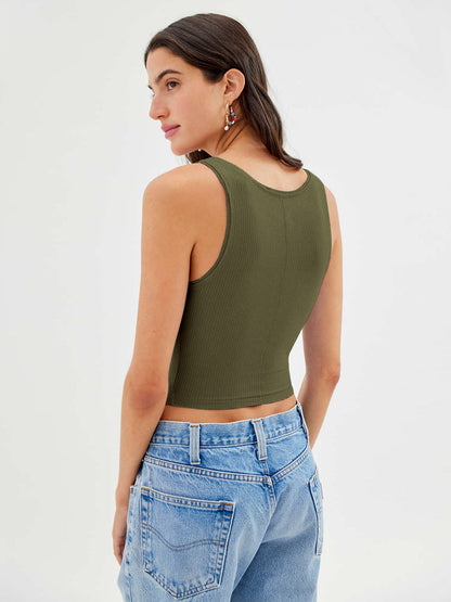Damen Tanktop Gerippt Baumwolle Sommerweiß
