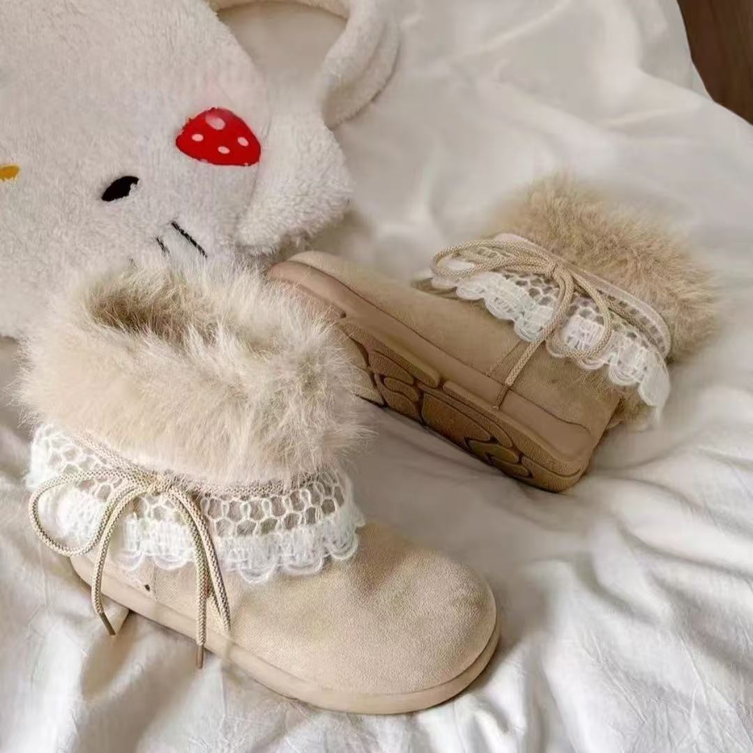 Damen Winterstiefel Warm Fellkragen Schnee Stiefel - Norvielle