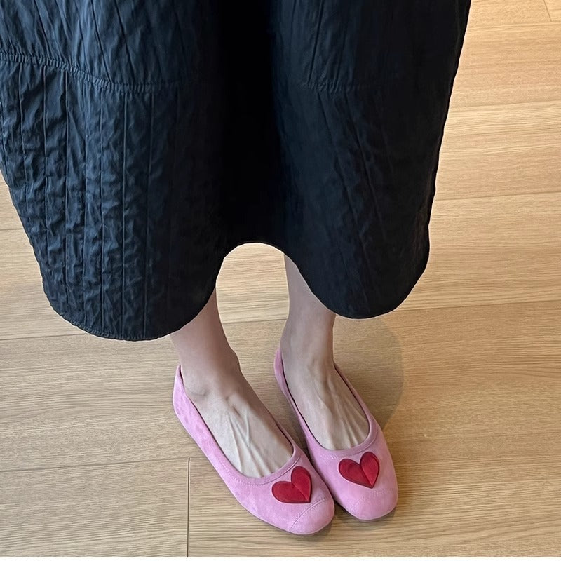 Damen Ballerinas Schuhe Herz Dekoration Elegant