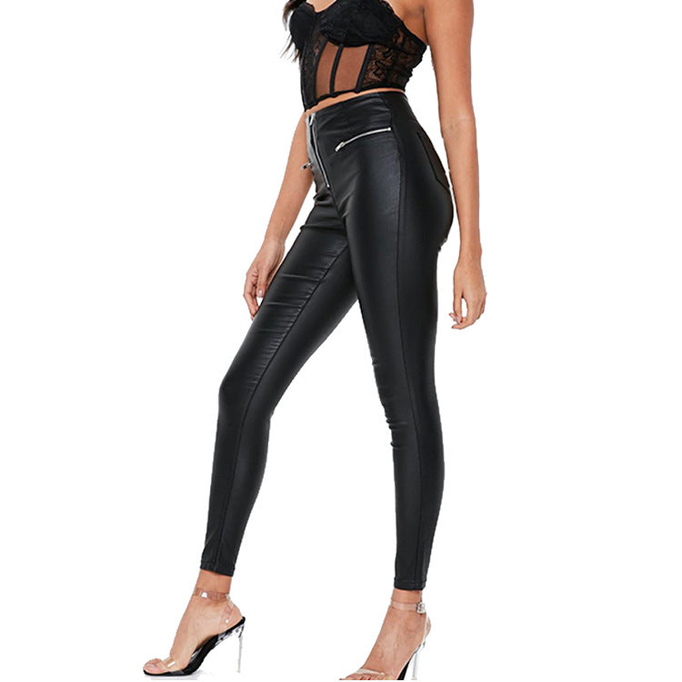 Damen Leggings Lederoptik Stretch