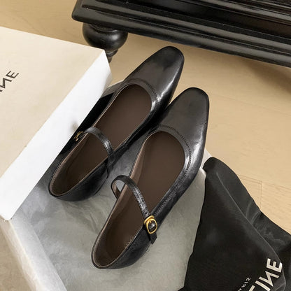 Damen Mary Jane Ballerinas Lederoptik
