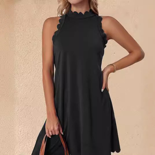 Damen Ärmelloses Sommerkleid Fließend V-Ausschnitt