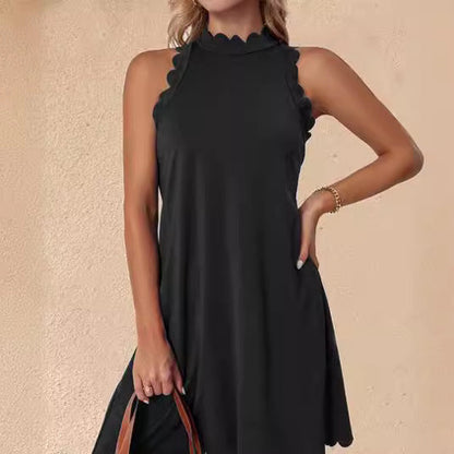 Damen Ärmelloses Sommerkleid Fließend V-Ausschnitt