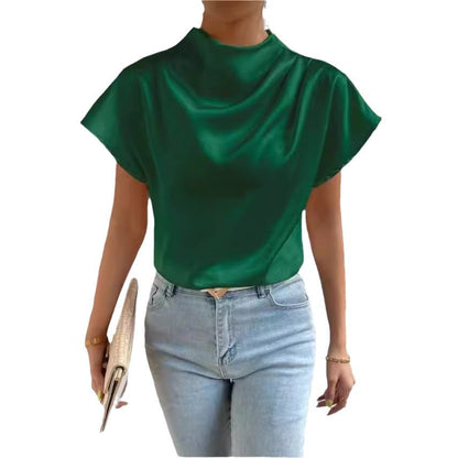 Damen Satinbluse Stehkragen Elegantes Design