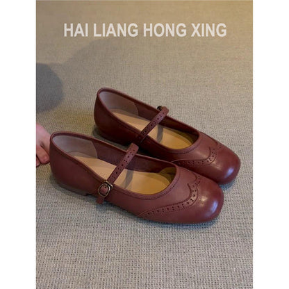 Damen Ballerinas Comfort Schuhe Bequem Riemenverschluss