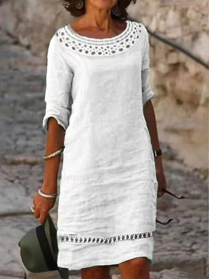 Damen Sommerkleid Elegant Häkelkragen Durchgehender Schnitt