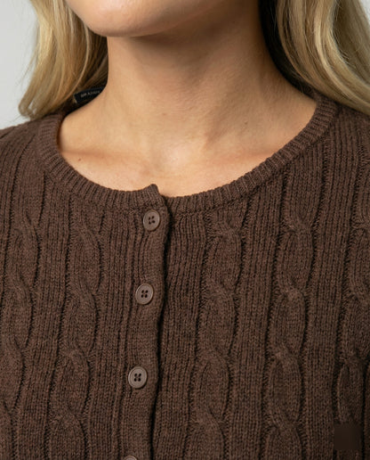 Damen Cardigan Zopfmuster Rundhals Kurz Figurbetonter